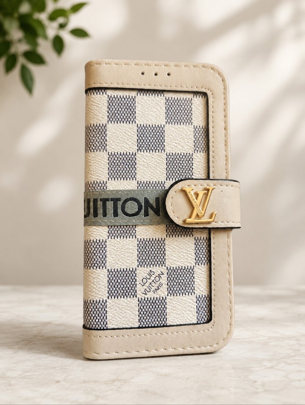 Designer Inspired Cream Checkered Wallet Phone Case 16 ProMax